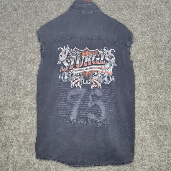 Biker Wear Sturgis 2015 Black Hills Rally Rugged Denim Vest Size Large - Picture 4 of 7